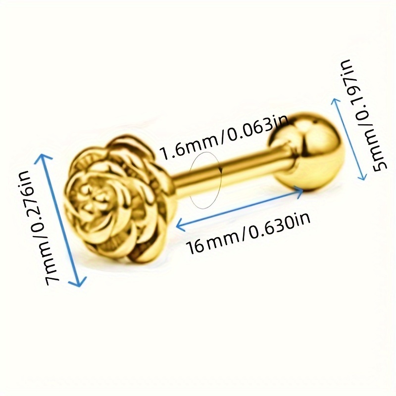 Multicolor Stainless Steel Tongue Stud Rose Flower Sphere